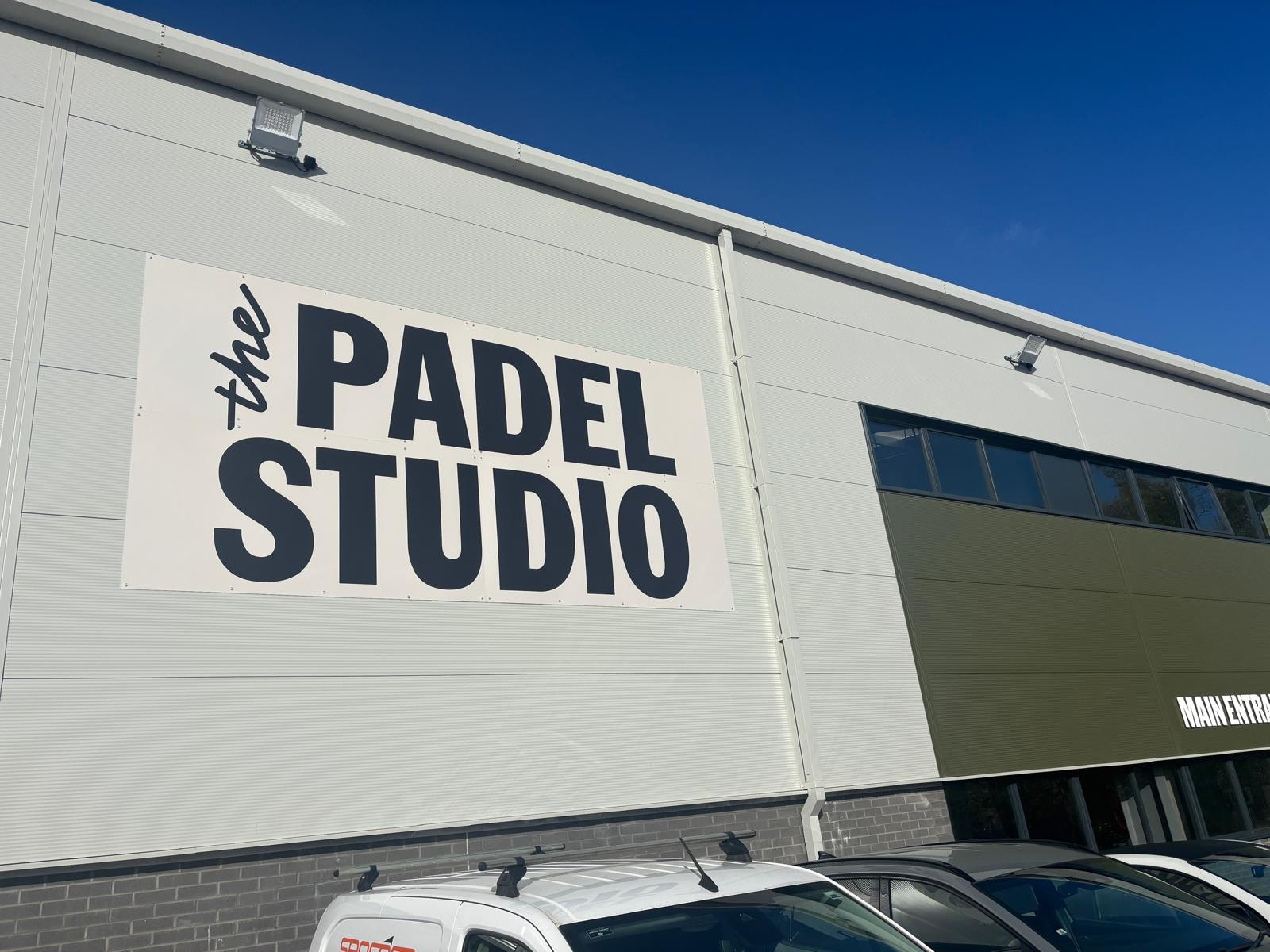 The Padel Studio Yalding — exterior signage and building